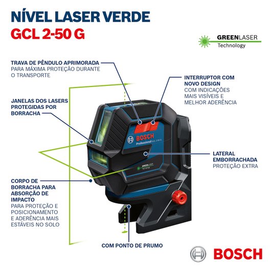 Nível A Laser Gcl 2-50 G Bosch 50M Com Pontos - 0601066M01  + Tripe Bt150