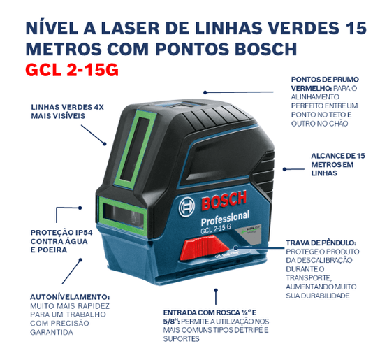 Nível A Laser Verde Gcl 2-15 G 15M Bosch - 0601066J00