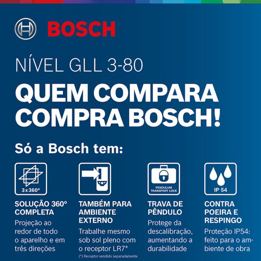 Nível A Laser Gll 3-80 Bosch 80M, 360, Com Maleta - 0601063S00