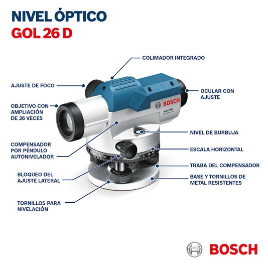 Nivel À Laser Óptico Gol 26 D 26X C/ Maleta -  Bosch