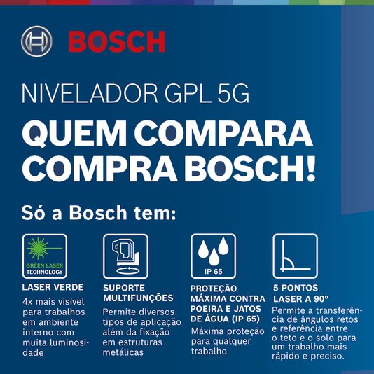 Nível A Laser Verde Bosch Gpl 5 G De 5 Pontos - 0601066P00