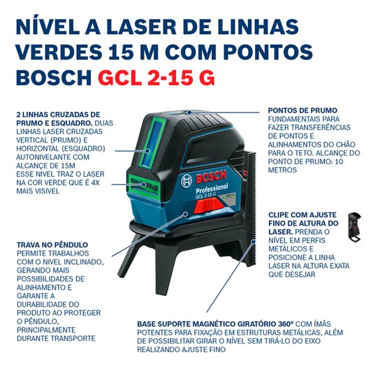 Nível A Laser Verde Gcl 2-15 G 15M Bosch - 0601066J00