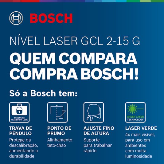 Nível A Laser Verde Gcl 2-15 G 15M Bosch - 0601066J00