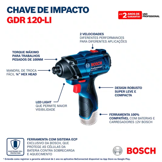 Kit Parafus./Furadeira Gdr 120-Li Com Carregador+ Bateria Bosch - 06019F00E1