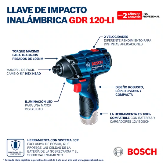Kit Parafus./Furadeira Gdr 120-Li Com Carregador+ Bateria Bosch - 06019F00E1