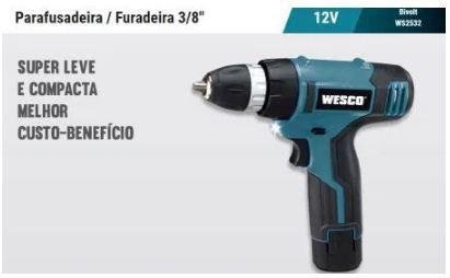 Parafusadeira/Furadeira 3/8" 10Mm C/ Bateria 12V Bivolt Ws2532 - Wesco