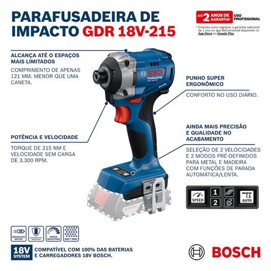Parafusadeira De Impacto Sem Fio Gdr 18V-215 215Nm Bosch - 06019N20E5