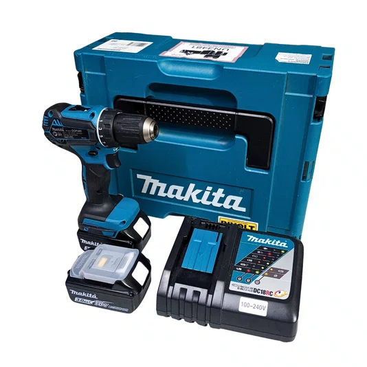 Makita Ddf485Rfj - Parafusadeira/Furadeira 13Mm 18V 50Nm + 2 Baterias 3A + Carregador Bivolt E Maleta