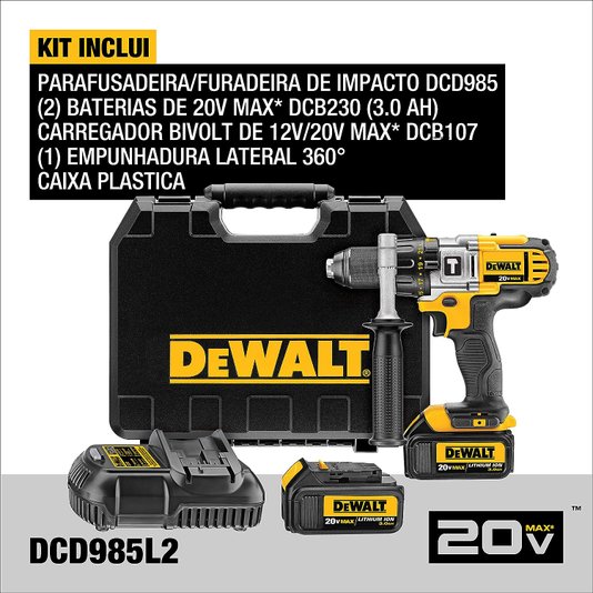 Parafusadeira/Furadeira Impacto 1/2" 20V Dcd985L2-B2 - Dewalt