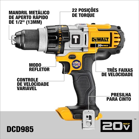 Parafusadeira/Furadeira Impacto 1/2" 20V Dcd985L2-B2 - Dewalt