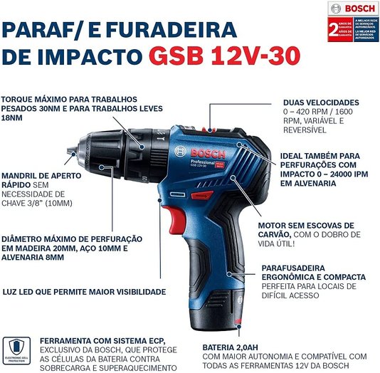 Parafusadeira Impacto 12V Gsb 12V30 Sb 06019G91E2000 S/Bateria E Carregador