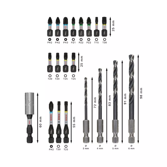 Bosch Kit De Bits Pro Impact E Brocas Para Metal Com 20 Peças - 2608521U84
