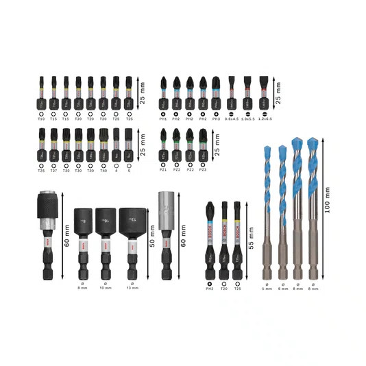 Bosch Kit De Bits Pro Impact E Brocas Multiconstruction Com 40 Peças - 2608521U85
