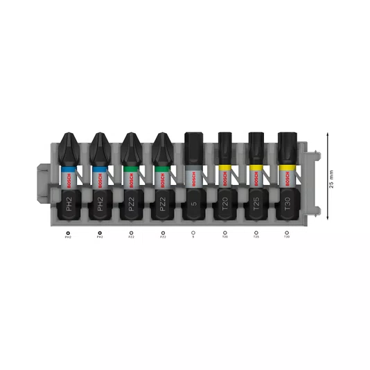 Bosch Jogo De Bits Ph/Pz/H/T De 25Mm Pro Impacto Com 8 Peças - 2608521U62