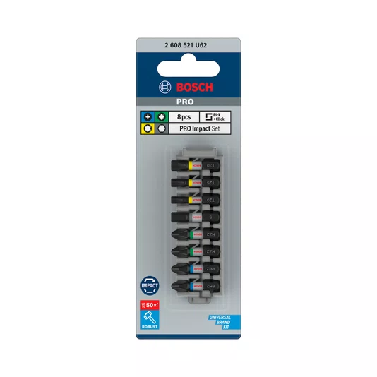 Bosch Jogo De Bits Ph/Pz/H/T De 25Mm Pro Impacto Com 8 Peças - 2608521U62