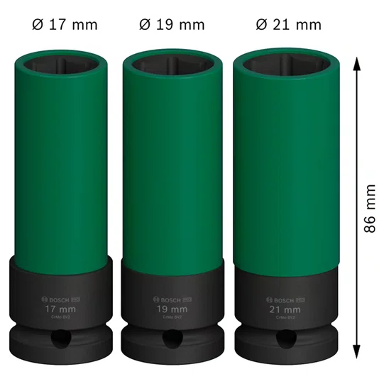 Bosch Kit Soquetes Extra Longos 1/2" Pro Impact Com 3 Peças - 2608003033
