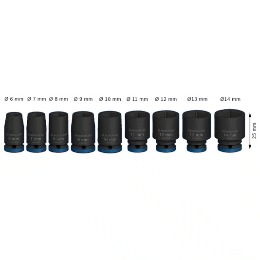 Bosch Jogo De Soquetes Standard 1/4" Pro Impact Com 9 Peças - 2608003034