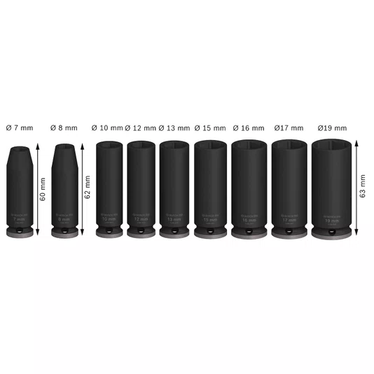 Bosch Jogo De Soquetes Longos 3/8" Pro Impact Com 9 Peças - 2608003037