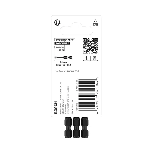 Bosch Bits Pro Impact Torx T25, T30, T40, 55 Mm 3 Peças - 2608521U55