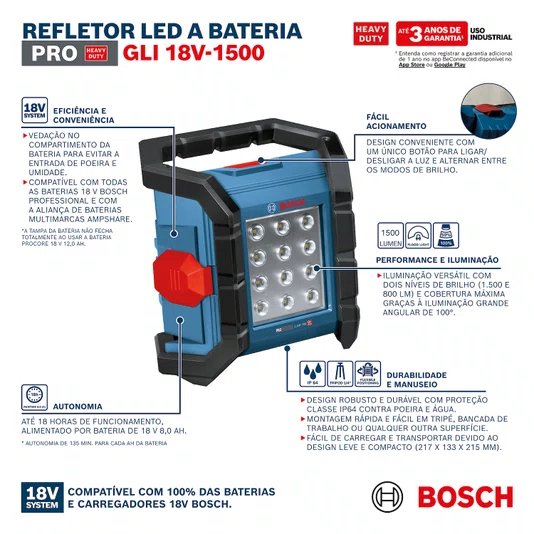 Bosch Gli 18V-1500 Refletor 18V 1500Lm - 06014A80E0