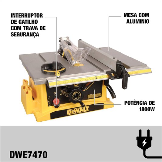 Serra Circular De Mesa 10"(254Mm) 1800W 220V Dewalt -  Dwe7470-B2
