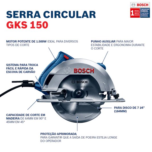 Serra Circular Gks 150 1500W 220V + Bolsa - 06016B30E2 - Bosch