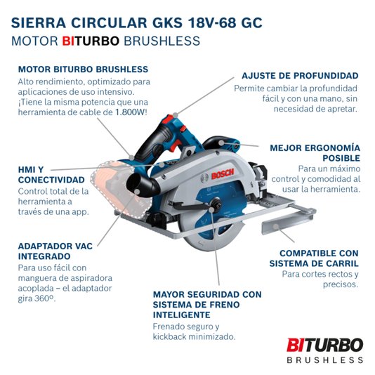 Serra Circular Gks 18V-68 Gc Bl 1800W 18V Sb C/ Disco Bosch