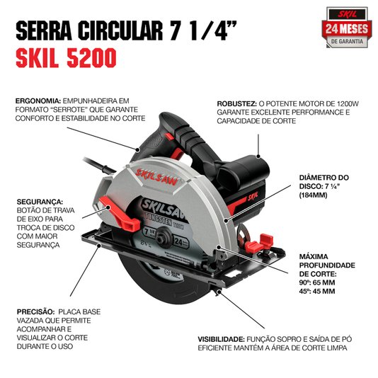 Serra Circular Skil 5200 1200W 220V Com Disco 24 Dentes - F0125200Ja