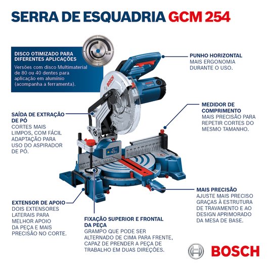 Serra Meia Esquadria Gcm 254 + Disco Multimaterial Alumínio 220V 0601B520E0 -  Bosch