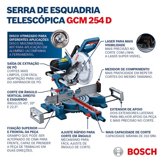Serra Meiaesquadria Gcm254D 220V Bosch+Disco - 0601B530E0