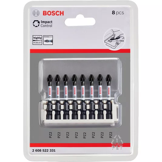 Bosch Kit Bit 1/4" Pozidriv Pz2 55Mm Pro Impact 8 Peças - 2608522331