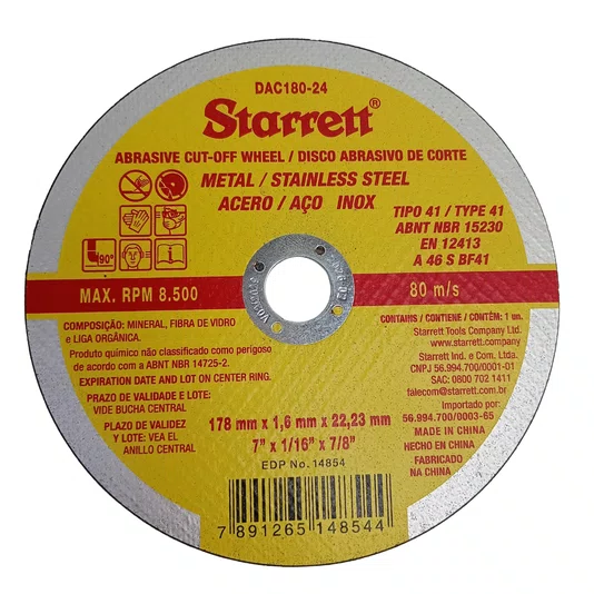 Starrett Disco Abrasivo De Corte 180 X 1.6 X 22.2Mm - Dac180-24