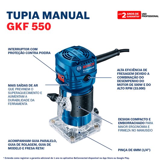 Tupia Gkf 550 127V 550W C/ 2 Pinças - 06016A00D0 - Bosch