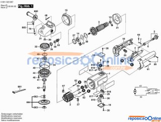 Vista explodida - Peças para Esmerilhadeira Bosch 1323 GWS 12 U  (0601323087)