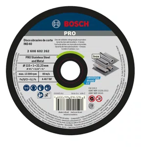 Bosch Disco Abrasivo De Corte (4-1/2")115X1,2X22,23Mm Grão 46 Para Metal - 2608602262