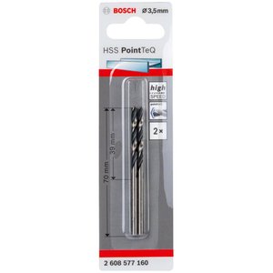 Broca Para Metal Bosch Aço Rápido Hss-Pointteq 3,5Mm 2 Peças - 2608577160 - Bosch