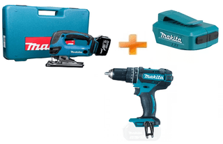 Combo Tico-Tico a Bateria 18v Makita + Parafusadeira + Adaptador USB 18v a Bateria Makita