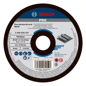 Bosch Disco Abrasivo De Corte (4-1/2")115X3X22,23Mm Grão 30 Para Metal - 2608600510