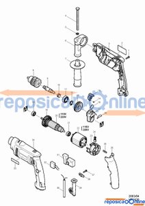 Vista explodida - Peças para Furadeira de Impacto HP1620 Makita 110V / 220V