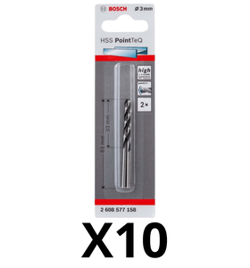 Kit 10 Unidades Broca Para Metal Bosch Aço Rápido Hss-Pointteq 3,0Mm