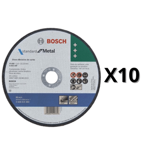 Kit 10 Unidades Disco De Corte Bosch Standard For Metal 180X1,6Mm Centro Reto Bosch 2608619384