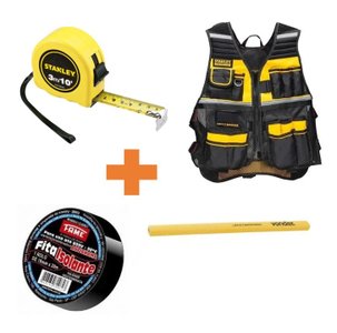 Kit Colete Porta Ferramentas Fatmax Stanley FMST530201+Brinde 1 Trena Stanley+ 1 Lápis Para Carpinteiro Vonder 3340072000+ 1 Fita Isolante Fame
