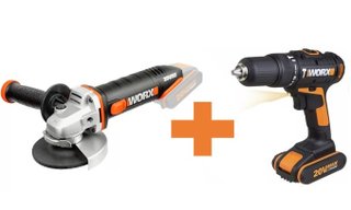 Kit Esmerilhadeira Angular 4.1/2 Pol 20v S/ Bateria Wx800.9 Worx+Furadeira De Impacto A Bateria Wx371.3 Worx