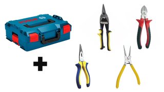 Kit Maleta de transporte L-Boox 13 1600A012G0 BOSCH+ Tesoura aviador reta 4342+ Alicate Corte Diagonal  5181+ Alicate Bico Longo 8927+ Alicate Anéis Reto 4402