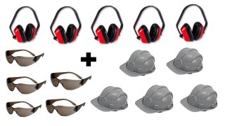 Kit Segurança 5 Óculos+ 5 Capacetes + 5 Abafadores De Ruídos
