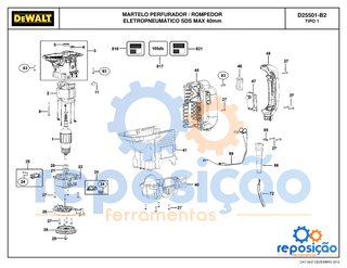 Vista Explodida Martelo Rompedor D25501B2 Tipo 1Dewalt